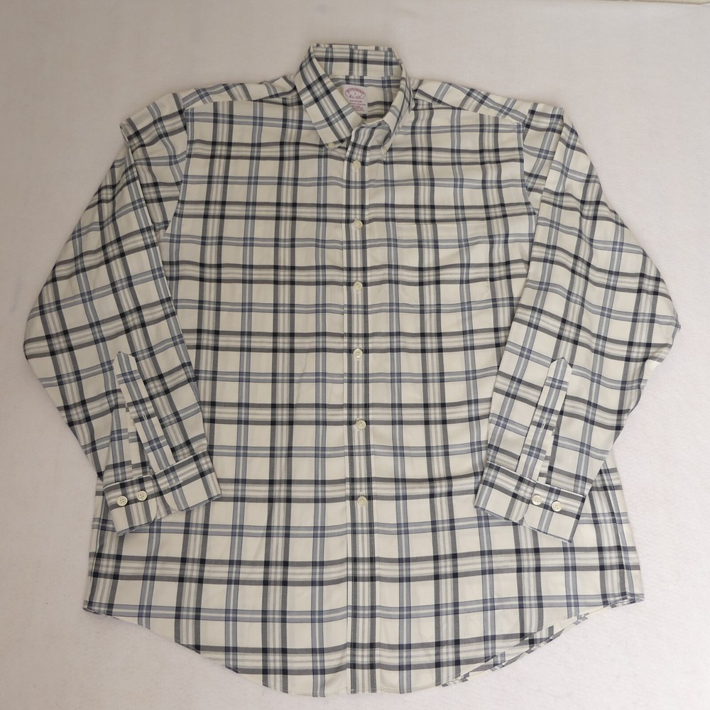 Brooks Brothers Madison Fit Long Sleeve Button Down Shirt White Blue Check Large